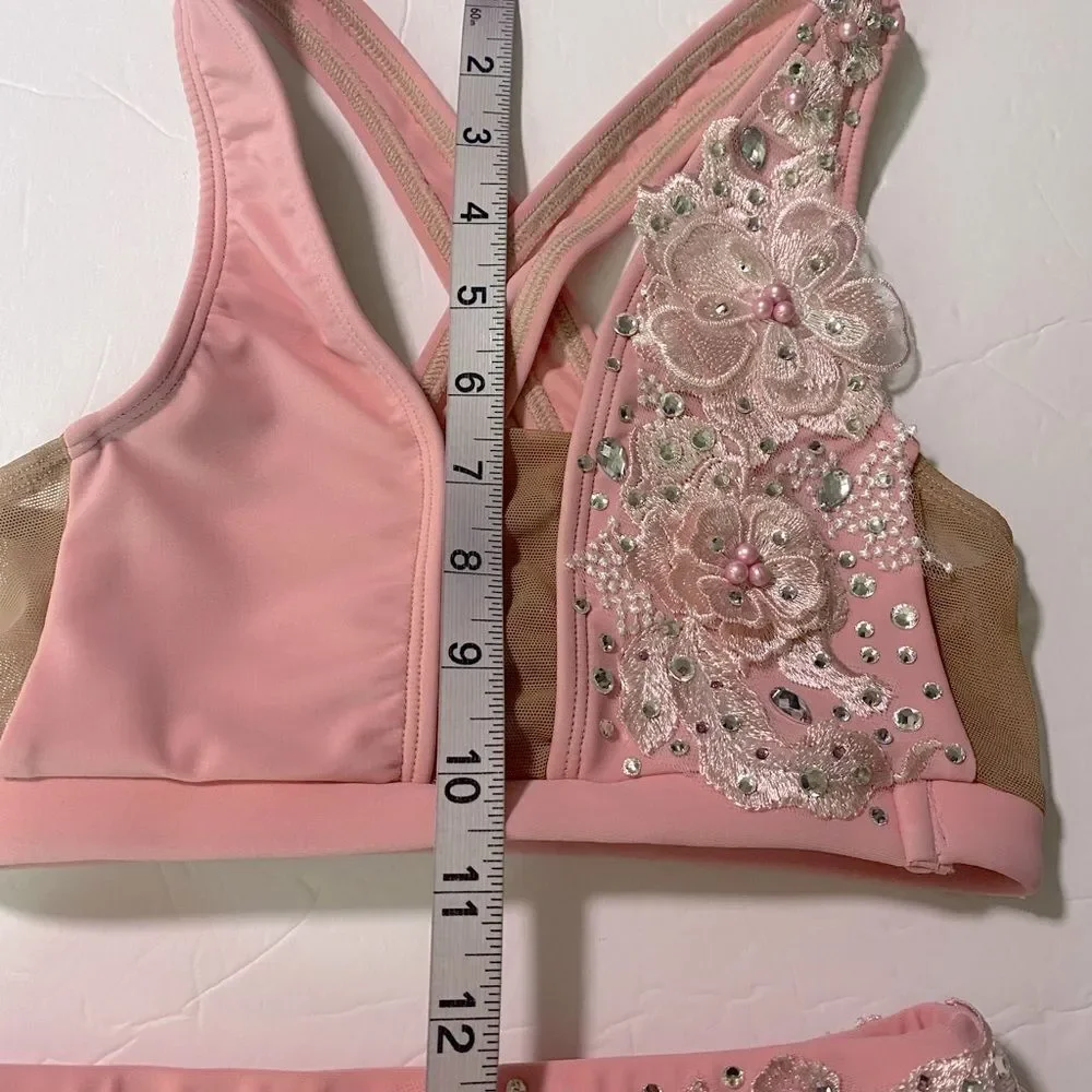 AA dance competition contemporary custom solo costume pink illusion 2 piece LC